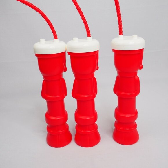 Vtg Christmas Santa Longnecker Cups Red with Straws Lids 13" Tall LOT OF 3 - Picture 8 of 12